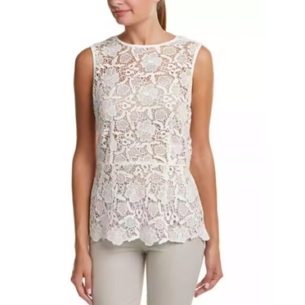 Cabi Open Crochet Knit Boho Peplum Women’s Top Size Small